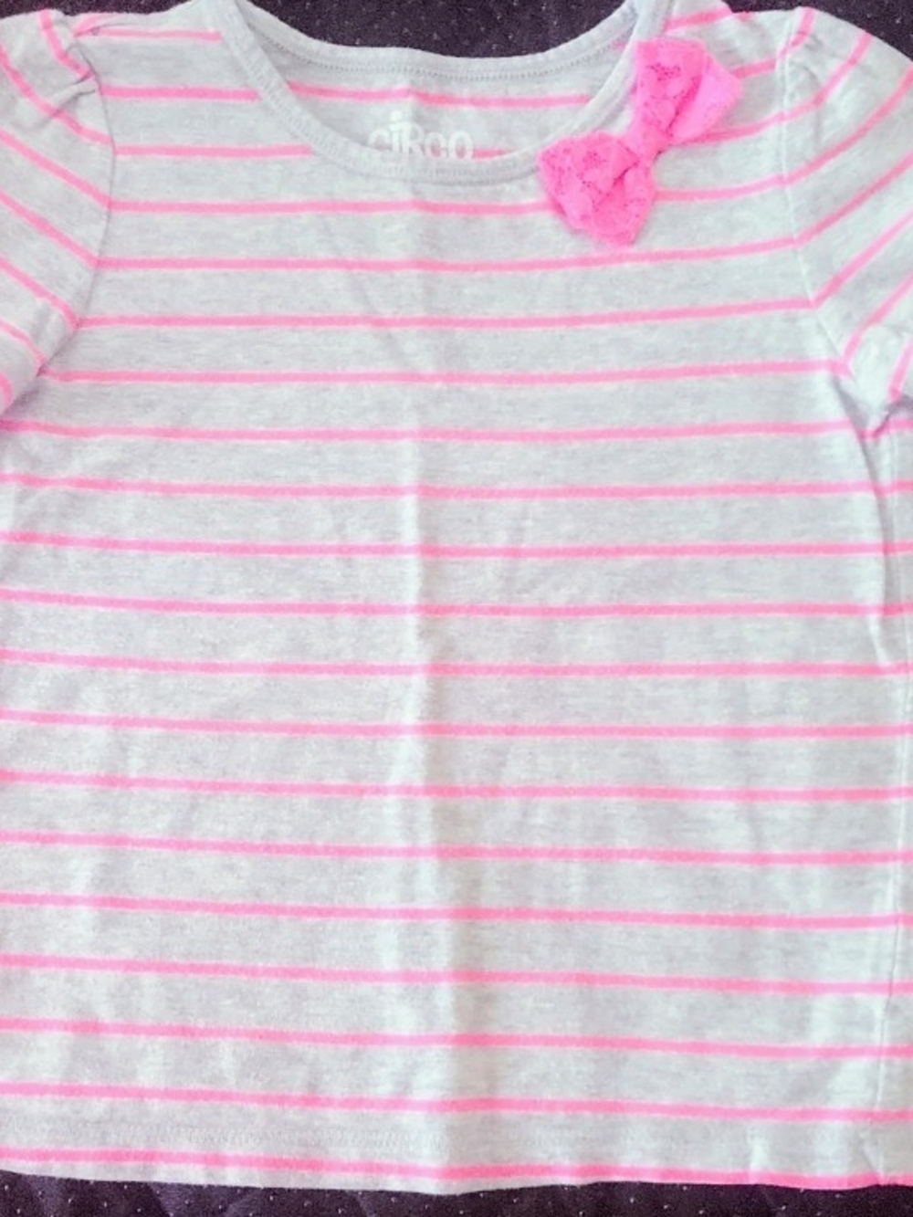 Circo White and Pink Striped Short Sleeve Tee with Lace Bow